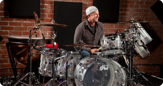 chad-smith Chad Smith sitting at DW drum set